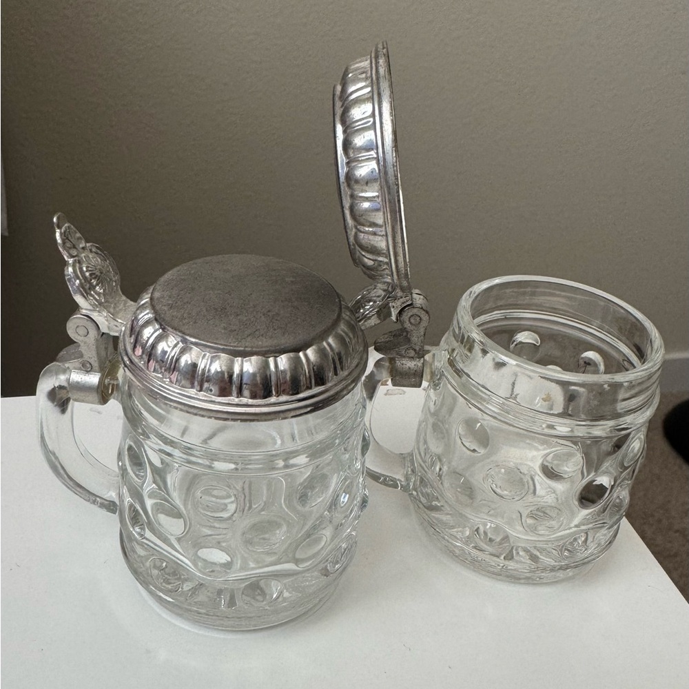 Vintage German Original BMF Glass Beer Steins with Pewter Lids